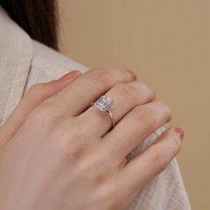 Halo <b>Emerald</b> Cut Lab Grown Diamond Engagement <b>Ring</b> | 2.10 CTW IGI Certified Diamonds | Solitaire <b>Ring</b> with Halo | Wedding Gift f - Product Image 2