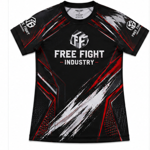 T-shirt de compression unisexe à manches courtes pour la lutte libre, imprimé par sublimation, séchage rapide, protection UPF50+, antibactérien, noir et rouge - Product Image 2