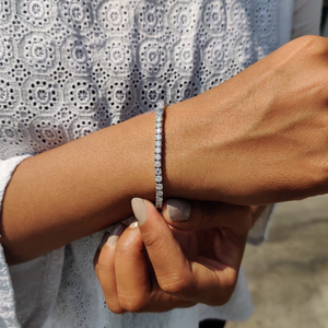 <b>Silver</b> Moissanite Tennis <b>Bracelet</b> Round Cut Diamond Look <b>Adjustable</b> Clasp Sparkling Elegant <b>Bracelet</b> Jewelry Gift Women Men - Product Image 1