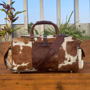 Voyage peau de vache cheveux bagage sac Vintage nuit Duffle cuir Camping randonnée sac à la main Weekender sac pour hommes et femmes - Product Image 2