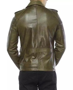 Veste en cuir de vache unisexe décontractée avec fermeture éclair, teinte unie, coupe-vent et respirante pour l'hiver, avec logo frontal, prix de gros - Product Image 4