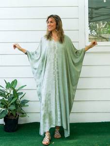 Premium Quality Women's <b>Kaftan</b> Dress V-neck Tie Dye Eco-Friendly Casual <b>Summer</b> Boho Style Slit Ankle-Length Straight Silhouette - Product Image 4