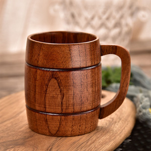 Wooden Beer Mug & Coffee/Tea <b>Cups</b> with Handles-300ml Cylinder Eco-Friendly Durable Drinkware - Product Image 5