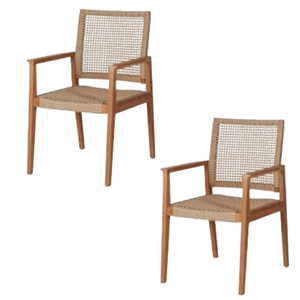 Modern Teak Wood Rattan <b>Dining</b> <b>Armchair</b> With Woven Seat And Back For Indoor Outdoor Use - Product Image 5