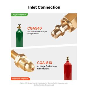 ชุดควบคุมออกซิเจนอะเซทิลีน 0-4000 PSI และ 0-400 PSI พร้อมเกจวัดแก๊สเชื่อม CGA 540/CGA 510 ช่องต่อเหล็ก - Product Image 2