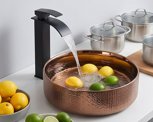 Elegante Lavabo Redondo de Cobre para Baño con Superficie Pulida, Diseño Contemporáneo, Instalación Sobre Encimera, Un Solo Tazón - Product Image 5