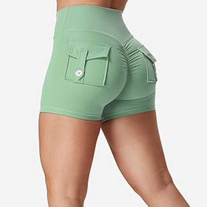 Shorts de sport taille haute pour femme, effet froncé aux fesses, avec poches, logo personnalisé, pour fitness, yoga et entraînement athlétique - Product Image 2