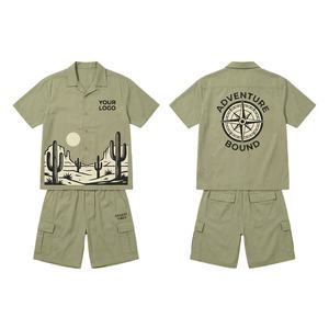 Nouveauté : Ensemble 2 pièces en jean, chemise à manches courtes boutonnée et short, design personnalisé, léger et respirant, idéal pour l'été - Product Image 1