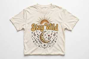 เสื้อยืดคอกลมแขนสั้นลายโบฮีเมียนสำหรับผู้หญิงลายพระอาทิตย์พระจันทร์สำหรับฤดูร้อน - Product Image 2