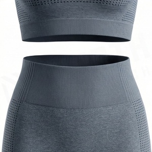 Women's 2 Piece Sporty <b>Knitted</b> <b>Set</b> Short Sleeve Crop Top and Above Knee Shorts Solid Breathable Mesh Design Crew Neck Regular - Product Image 5