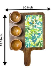 Bandeja DE SERVICIO DE MADERA impresa con patrones de diseño de lujo Plato de madera de mango hecho a mano con asas de Falak World Export - Product Image 2