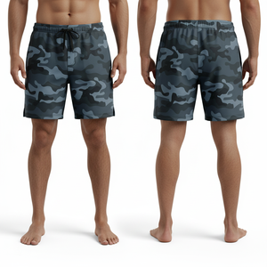 Shorts de sport camouflage personnalisés en polyester de haute qualité, séchage rapide, taille élastique, pour entraînement, course et fitness - Product Image 3