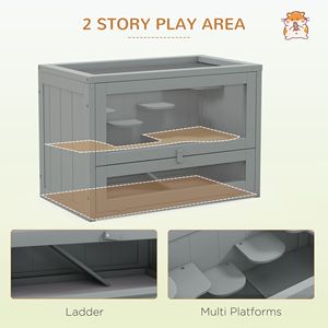 Cage à hamster grise à 2 niveaux avec porte supérieure ouvrable, échelle et étagère - Maison pour animaux de compagnie - Product Image 3