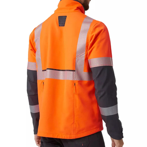 <b>Hi</b> <b>Vis</b> Work <b>Jacket</b> Men Orange Black Reflective Stripe Windproof Stand Collar Zipper Front Safety Coat Autumn Wear - Product Image 2