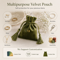 Pochette vintage en velours vert olive avec cordon de serrage et pompon doré, petit sac cadeau pour bijoux, bracelet, collier, rangement, logo personnalisé