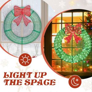 36in Pre-Lit Outdoor Christmas Wreath <b>with</b> Red Bow Lighted Metal Decorative Wreath Remote Control LED <b>Lights</b> <b>Timer</b> - Product Image 4