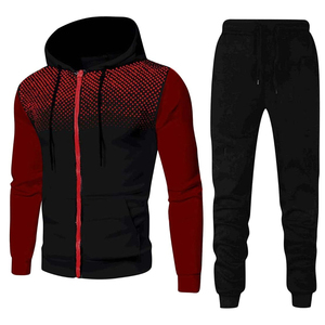 ชุดวอร์มเบอร์กันดีคุณภาพสูงแบบซิปเต็มตัว ชุดคู่รักลายจุด เสื้อฮู้ดดี้และกางเกงจ็อกเกอร์ - ชุดลำลองสองชิ้นสำหรับเล่นกีฬา - Product Image 2