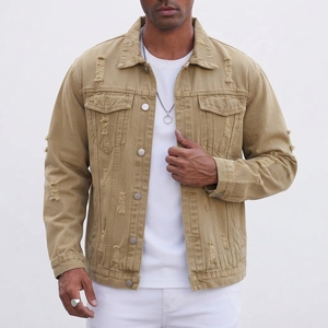 Blouson Bomber Unisexe en Jean Délavé Bleu Clair Effet Usé avec Fermeture Éclair Manches Longues Vêtement d'extérieur Camouflage Printemps Formel - Product Image 5