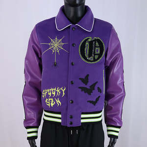 Veste universitaire Fuzenta International en cuir avec manches en cuir, style streetwear, col Byron, broderie en chenille, veste d'hiver en laine - Product Image 1