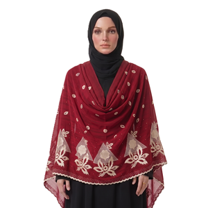 Écharpe Triangle en Mousseline de Soie pour Femme, Broderie Strass, Bordure Florale en Dentelle, Légère et Respirante, Vente en Gros, OEM ODM - Product Image 1