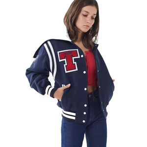 Wool Varsity Jacket Top Jackets Leather Sleeves Customizable Blank Winter Cropped Varsity Jacket Wool Lining Cotton Women - Product Image 1