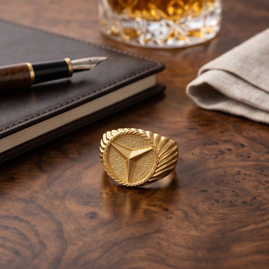 DIVYORO Bague festive classique pour homme en cuivre et laiton plaqué or à motif géométrique chevron - Product Image 2