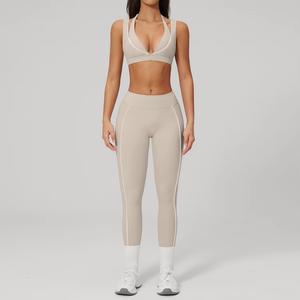 Conjunto Deportivo de Dos Piezas para Mujer, Nylon Sin Costuras, Bra con Talle Alto y Pantalones Acampanados, para Yoga y Fitness - Product Image 3