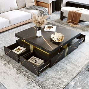 Modern <b>Black</b> <b>Square</b> Storage <b>Coffee</b> <b>Table</b> with 4 Drawers - Product Image 3