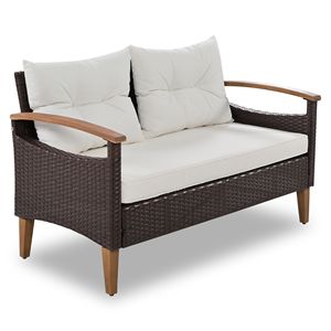 Juego de Muebles de Jardín de 4 Piezas en Ratán Sintético Marrón y Beige con Mesa de Madera y Patas de Madera, Juego de Sofás para Exteriores - Product Image 6
