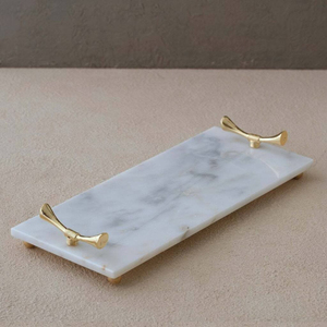 Magnifique plateau de service en marbre avec poignée en laiton doré, accessoire décoratif pour la maison, les mariages et les hôtels, plateaux en laiton et en marbre - Product Image 3