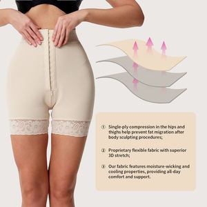High Waist Beige Shaping Shorts With Lace Trim Breathable Knitted Spandex Nylon Women's Skinny Fit Fashion Underwear - Product Image 5