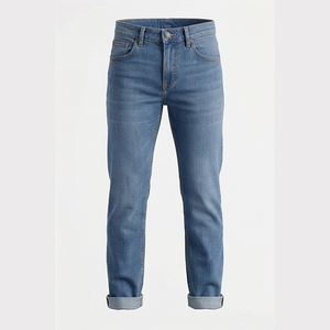 Straight-Leg Stonewashed <b>Denim</b> Jeans Men High Waist Slim Fit Cotton Casual Spring Style Pants - Product Image 1