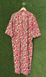 Adults Cotton Floral Print <b>Kimono</b> Robe Eco-Friendly V-Neck Pockets Natural Waist Full Length Gown Lounge Sleepwear Beach Resort - Product Image 2