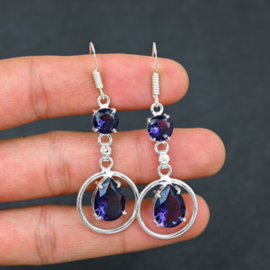 Customised Handmade Classical <b>Earrings</b> 925 Solid <b>Silver</b> Jewelry For Women Tanzanite Topaz Gemstone Style <b>Earrings</b> 1.90" Inch - Product Image 1