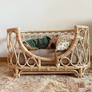Handmade Natural Luxury Wood <b>Pet</b> Furniture Rattan Dog <b>Sofa</b> Wicker Sleeping <b>Beds</b> Simple Design Comfortable for Dogs - Product Image 1