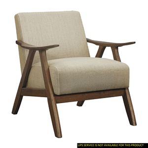 Fauteuil d'appoint moderne 1 pièce pour salon, revêtement en tissu marron clair avec dossier et assise rembourrés, structure en bois finition noyer, mobilier de maison - Product Image 1