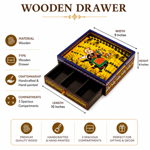 Handcrafted Wooden Elephant Printed <b>Storage</b> <b>Box</b> with Drawer | Decorative Organizer <b>Box</b> | Traditional Indian Hand-Painted Wooden - Product Image 5