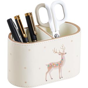 Portapenne e Matite in Pelle PU con Decorazioni Natalizie, 2 Scomparti, Organizzatore per Scrivania e Cassetti per Forniture da Casa e Ufficio - Product Image 1