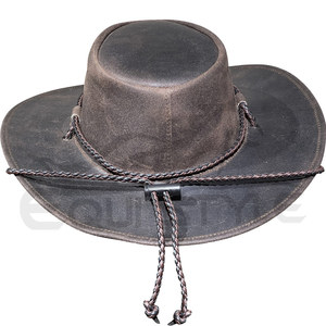 หมวกคาวบอยหนังแท้สีน้ำตาลวินเทจจากออสเตรเลีย ปีกกว้าง พร้อมสายรัดกลม ป้องกันแสงแดดสำหรับกิจกรรมกลางแจ้ง หมวกหนังทนทาน ขายส่ง - Product Image 4