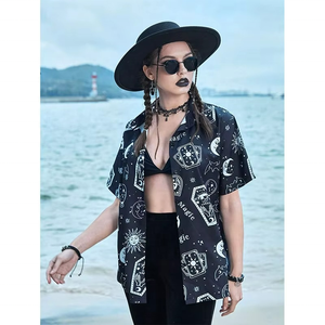 Custom OEM Summer Breathable <b>Women</b> Short Sleeve Allover Floral Print <b>Hawaiian</b> <b>Shirts</b> for <b>Women</b> - Product Image 5