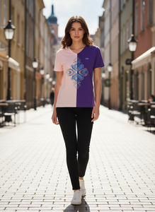 เสื้อยืดคอวีผ้าฝ้ายสำหรับผู้หญิง พรีเมียม 200 GSM - ลาย SQS สีชมพูและสีม่วง - Product Image 2