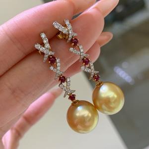 Pendientes Largos de Perlas Naturales con Incrustaciones de Diamantes de Alta Gama, 10-11 mm, Versátiles, de Lujo, para el Día a Día, con Brillo a Juego - Product Image 1