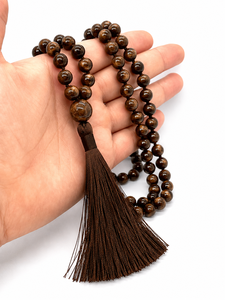 Brown Jasper Ball Beaded Natural Stone Unisex Gift Prayer Necklace Tassel Pendant Mala Rope Chain Bohemian Decorative Garment - Product Image 2