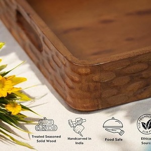 Bandeja de Servir de Madera de Acacia Sólida de Primera Calidad - Plato Rectangular de Madera Hecho a Mano para Mesa de Centro, Otomana y Servicio de Té - Product Image 2