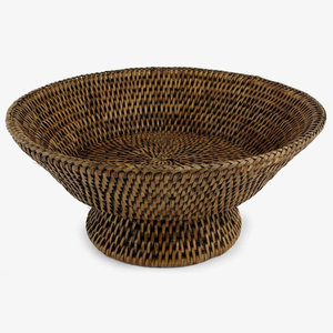 Corbeille à fruits en rotin tressé artisanale sur piétement, panier de rangement décoratif sur pied pour comptoir de cuisine - Product Image 1
