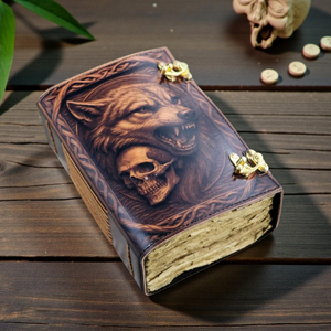 Diario de Cuero con Esqueleto de Lobo, Grimoire Gótico, Libro de Sombras, Cuaderno de Cuero Impreso en 3D, 400 Páginas con Borde Irregular, Regalo - Product Image 3