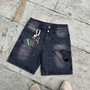 Pantalones Cortos de Mezclilla Cargo para Hombre al por Mayor, Personalizables, con Múltiples Bolsillos, Doble Cintura, Estilo Vintage Desgastado - Product Image 4