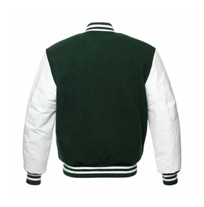 <b>Red</b> And White Varsity Jacket Men Preppy Style Regular Fit Solid Color Button Closure Turn-down Collar Autumn Wear - Product Image 3