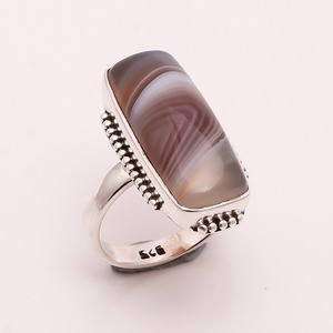 Anillo Clásico de Ágata Natural de Botsuana, Plata de Ley 925, Joyería para Boda, Compromiso, Regalo, Joyería Artesanal Personalizada - Product Image 1
