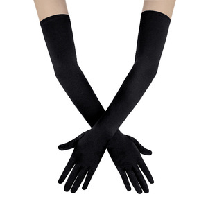 Mehrfarbige Braut-Hochzeitsaccessoires Braut-Ellbogenhandschuhe Weiß Schwarz Rot Damen-Festkleid Satin Fingerlose Elegante Handschuhe - Product Image 2